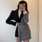 Retro Lapel Lattice Splicing Design Feels Irregular Band Waist Thin Suit