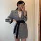 Retro Lapel Lattice Splicing Design Feels Irregular Band Waist Thin Suit