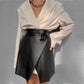 Pure Color Strappy Fashion Leather Skirt Waist Skirt