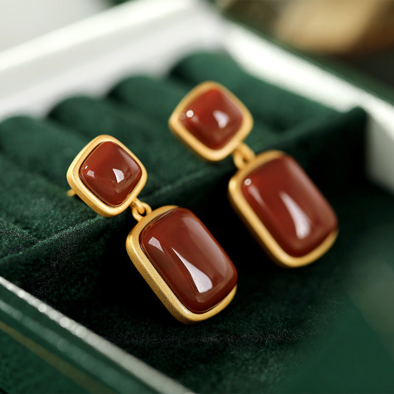 Sterling Silver Gold-Plated Southern Red Agate Earrings