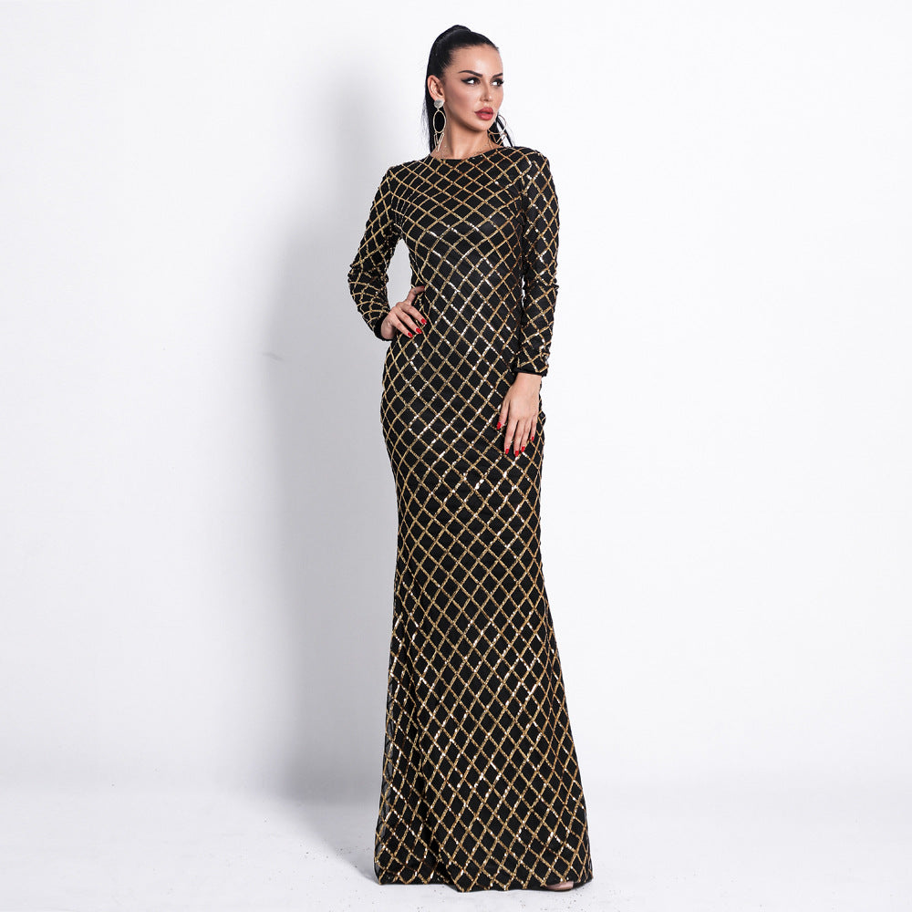 Round Neck Elegant Evening Sequin Dress