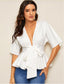 Deep V Sexy Ruffled Hem Belt Shirt