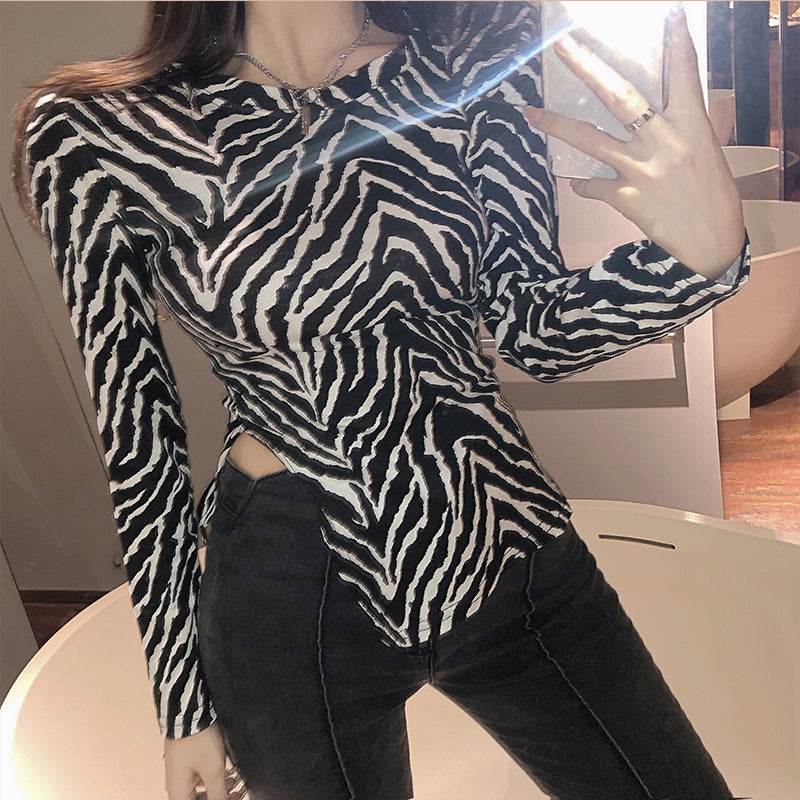 Irregular Waist Slim Slimming Retro Waist Split Long-sleeved Shirt