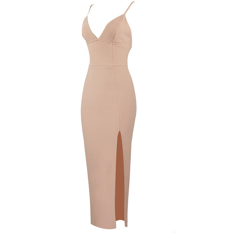 Sling Fashionable Western-style V-neck Sexy Side Slit Dress