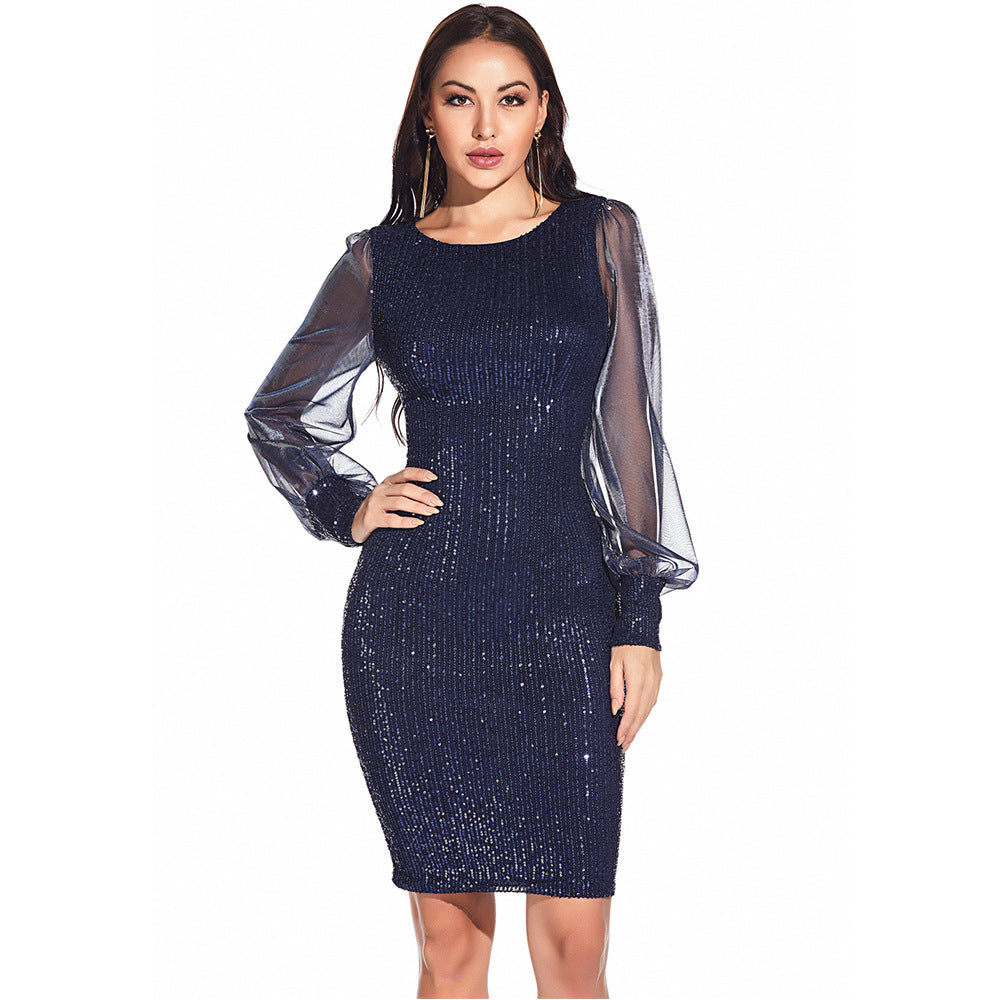 Sexy Sequin Dress-Puff Sleeve