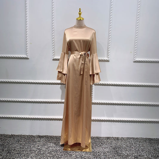 Solid Color Double-layer Flared Sleeve Robe Dress