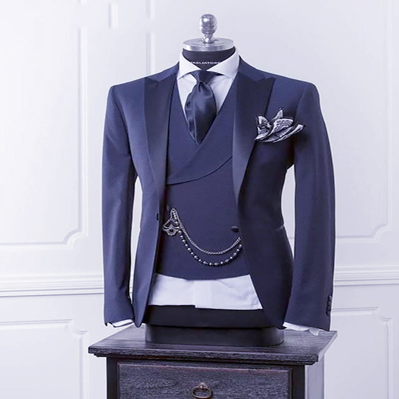 Navy Blue Men Blazer Business-Modern Men Suit with Pants