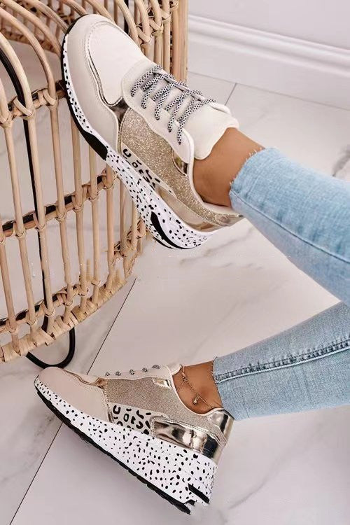 Lace-Up Sneakers Leopard Print Vulcanize Shoes