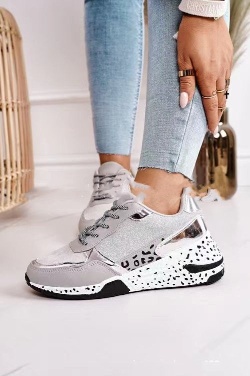 Lace-Up Sneakers Leopard Print Vulcanize Shoes