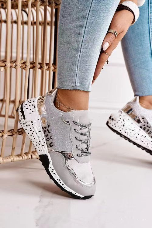 Lace-Up Sneakers Leopard Print Vulcanize Shoes