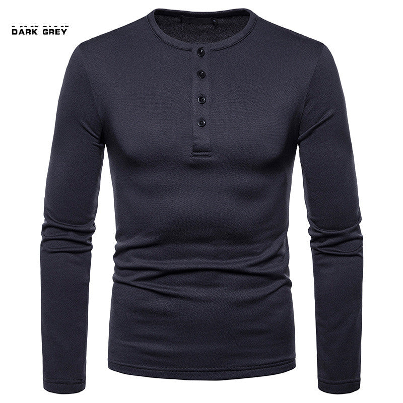 Velvet Warm Henley Collar Long-Sleeved T-Shirt