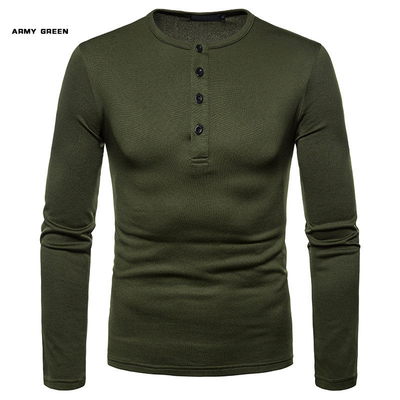 Velvet Warm Henley Collar Long-Sleeved T-Shirt