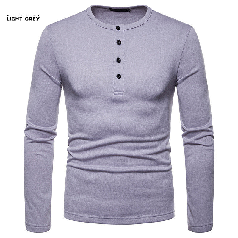 Velvet Warm Henley Collar Long-Sleeved T-Shirt