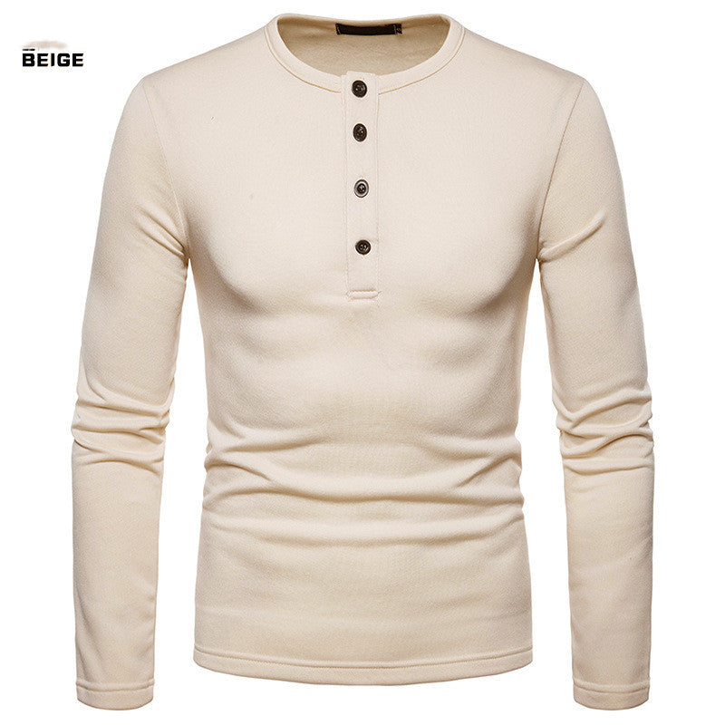 Velvet Warm Henley Collar Long-Sleeved T-Shirt