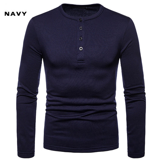 Velvet Warm Henley Collar Long-Sleeved T-Shirt