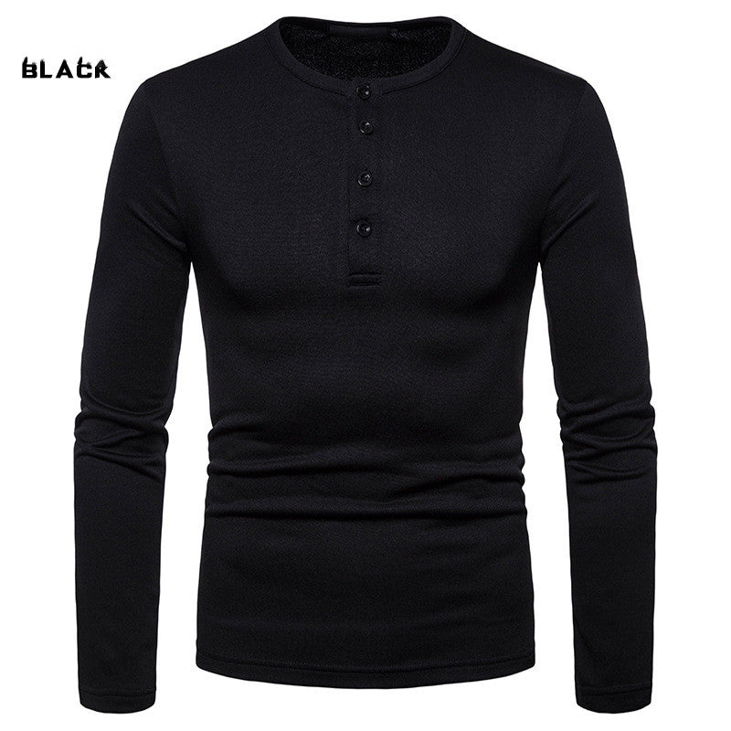 Velvet Warm Henley Collar Long-Sleeved T-Shirt