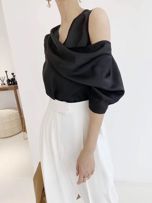 Elegant Off-Shoulder Satin Blouse