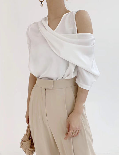 Elegant Off-Shoulder Satin Blouse