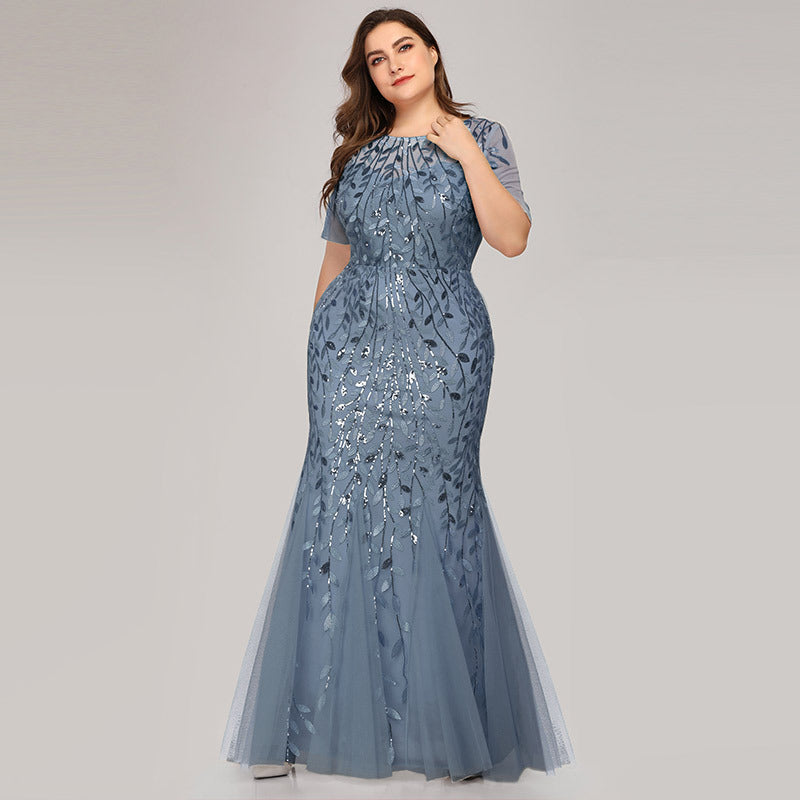 Women's Plus Size Sequined Mesh Mermaid Dress