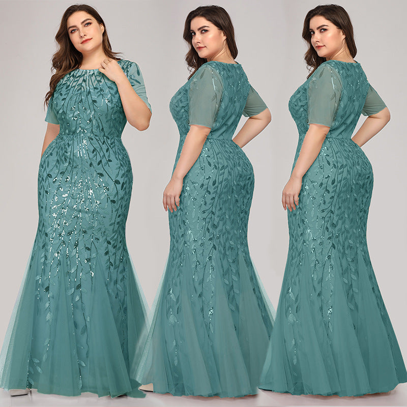 Women's Plus Size Sequined Mesh Mermaid Dress