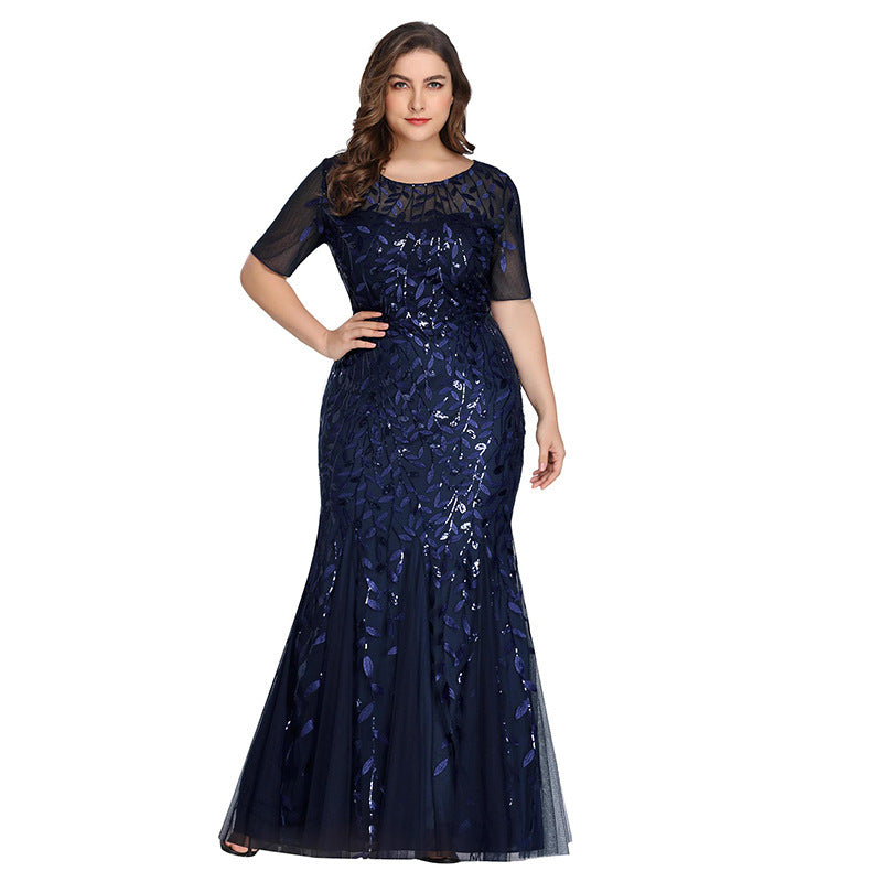 Women's Plus Size Sequined Mesh Mermaid Dress