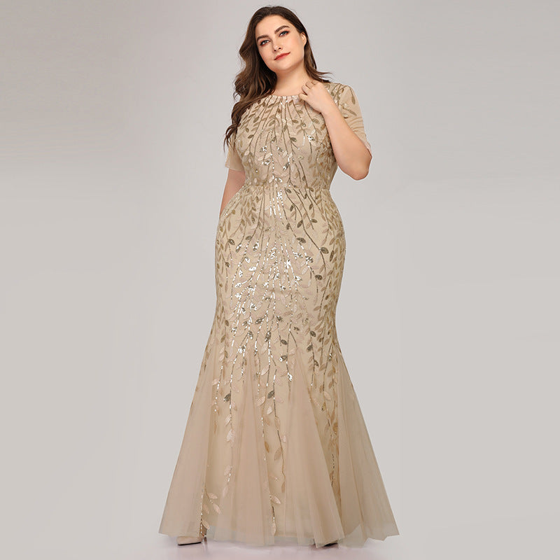 Women's Plus Size Sequined Mesh Mermaid Dress