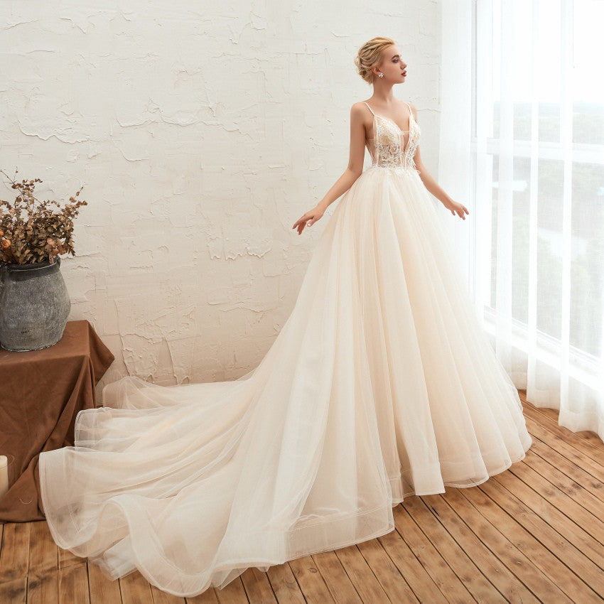 Starry Sky Luxury Thin Backless Dream Wedding Dress