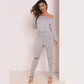 One Line Collar Oblique Shoulder Jumpsuit-Ripped Leggings