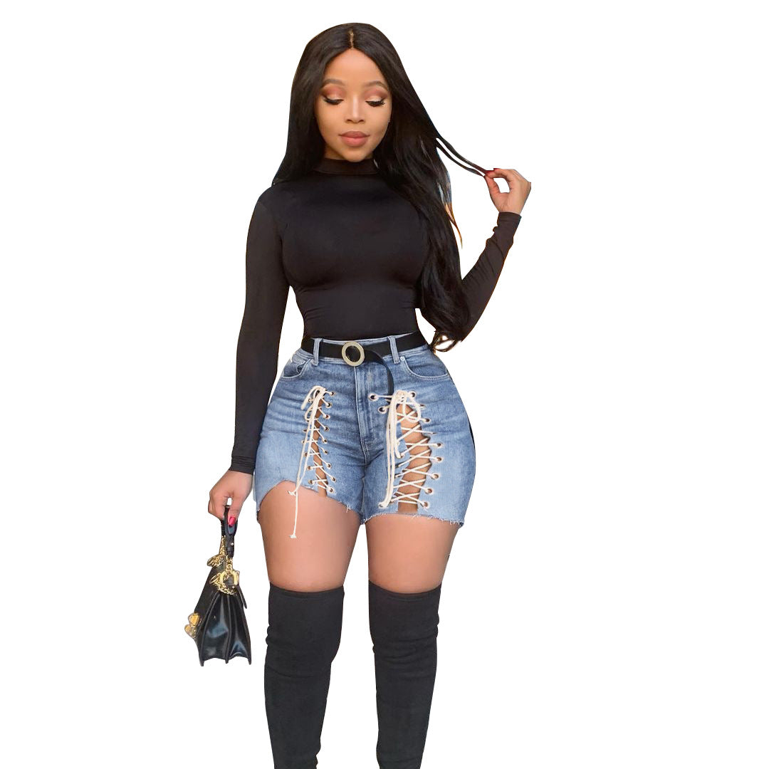 Women Fashion Strapping Jeans Shorts