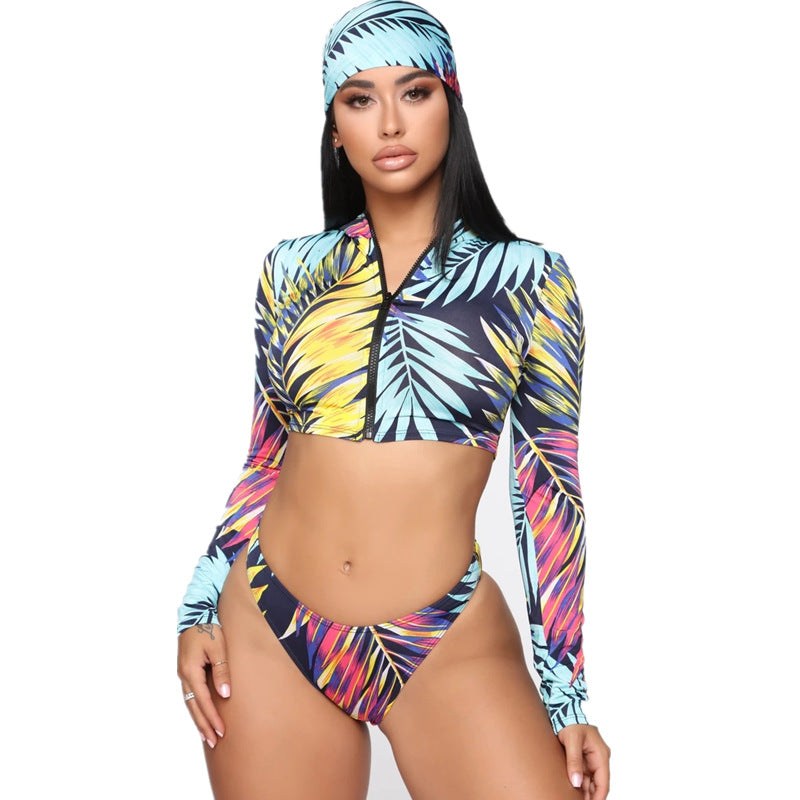 Long Sleeve Front Zipper Ladies Swimsuit