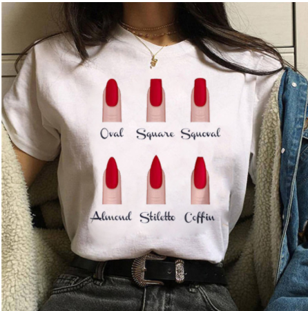 European And American INS Style Nail Print Ladies T-Shirt