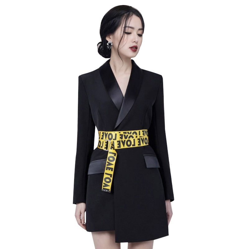 Lapel Waist Slim Belt Suit Dress