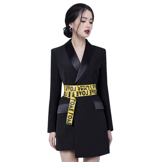 Lapel Waist Slim Belt Suit Dress