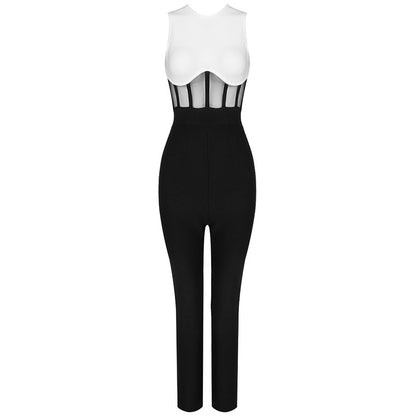 Black And White Evening Women Jumpsuit