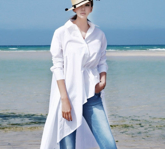 Women Fashion Irregular Long Shirt Belt