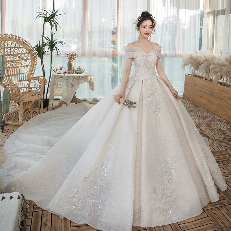 Off-Shoulder Wedding Dress - Forest Super Fairy Dream Trailing Starry Sky