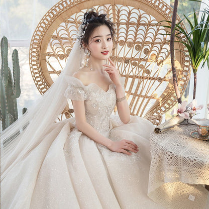 Off-Shoulder Wedding Dress - Forest Super Fairy Dream Trailing Starry Sky