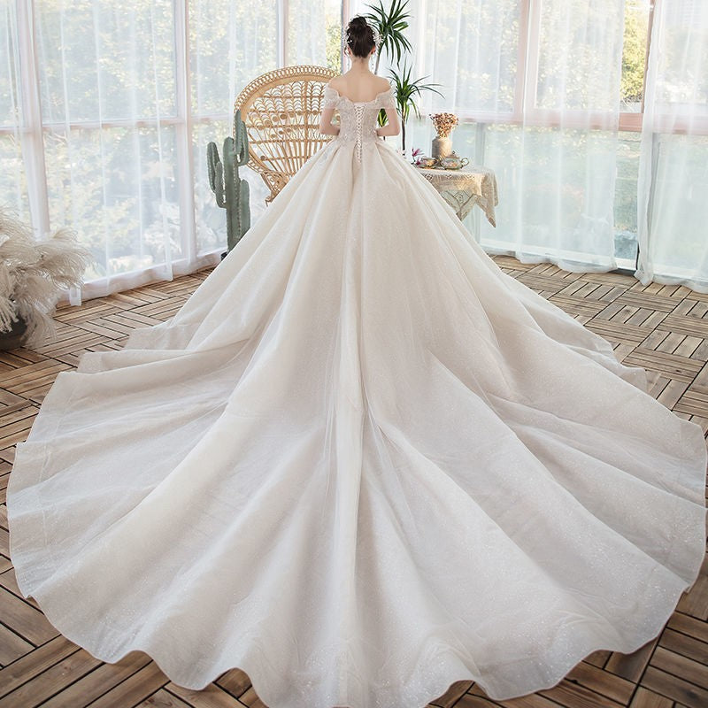 Off-Shoulder Wedding Dress - Forest Super Fairy Dream Trailing Starry Sky