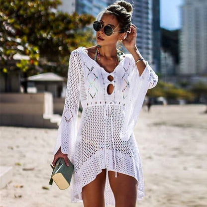 Hollow Lace-Up Beach Bikini Sunscreen Blouse