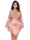 Lantern Sleeve Off-Shoulder Slim-Fit Waist Tube Top Silk Dress