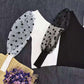 Women Mesh One Shoulder Black Polka Dot Top Tees