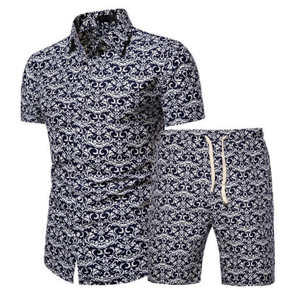 Men Short-sleeved Shirt Printed Shirt Set