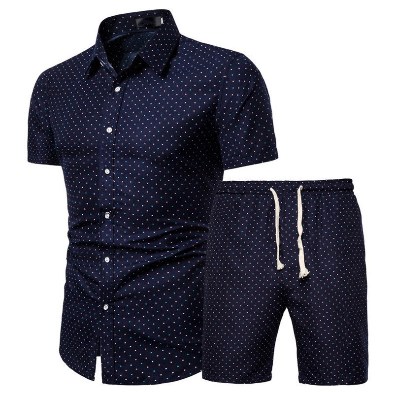 Men Short-sleeved Shirt Printed Shirt Set