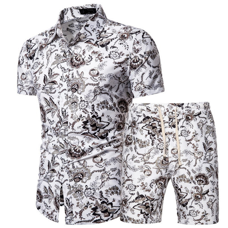 Men Short-sleeved Shirt Printed Shirt Set