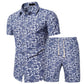 Men Short-sleeved Shirt Printed Shirt Set