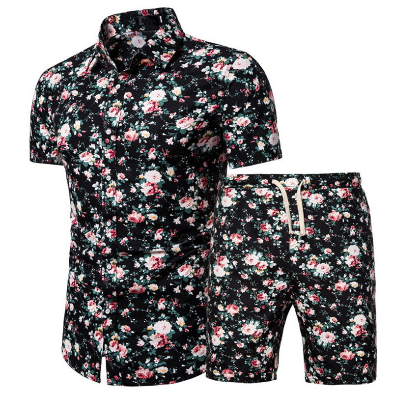 Men Short-sleeved Shirt Printed Shirt Set