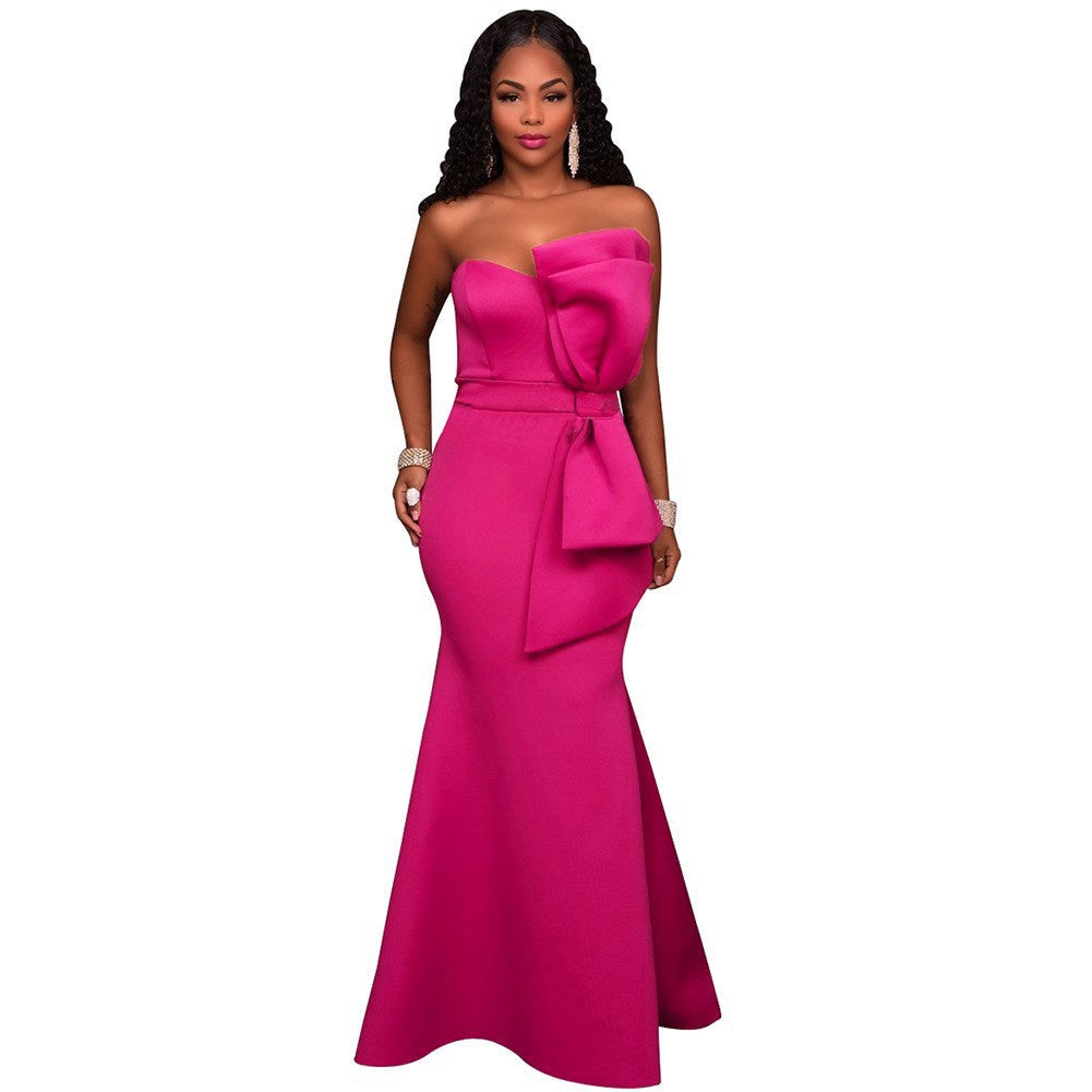 Fashion Big Bow Wrapped Chest Evening Dress Women