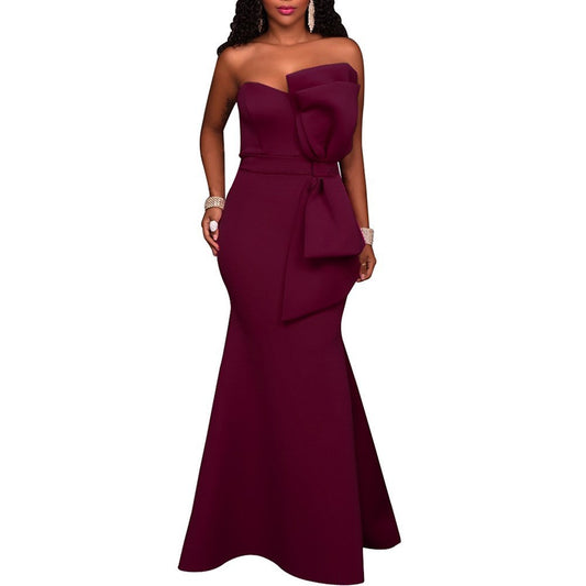 Fashion Big Bow Wrapped Chest Evening Dress Women