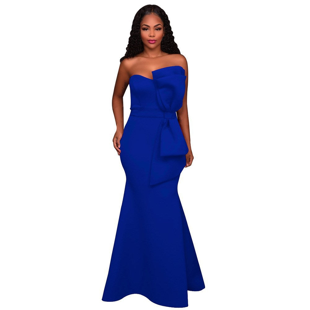 Fashion Big Bow Wrapped Chest Evening Dress Women