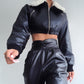 Winter Lamb Fur Lapel Zipper Long-Sleeved Crop Jacket